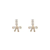 Cubic Zirconia Micro Pave Brass Earring, Bowknot, real gold plated, fashion jewelry & micro pave cubic zirconia & for woman, golden, 20x10mm, Sold By Pair