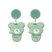 Resin Earring Zinc Alloy with Resin Bear fashion jewelry & for woman green Sold By Pair