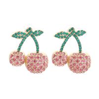 Rhinestone Earring Zinc Alloy Cherry gold color plated fashion jewelry & for woman & with rhinestone two different colored Sold By Pair