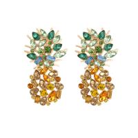 Rhinestone Earring, Tibetan Style, Pineapple, gold color plated, fashion jewelry & for woman & with rhinestone, multi-colored, 46x26mm, Sold By Pair