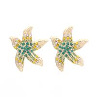 Rhinestone Earring, Tibetan Style, Starfish, gold color plated, fashion jewelry & for woman & with rhinestone, more colors for choice, 32x28mm, Sold By Pair