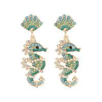 Rhinestone Earring Zinc Alloy Seahorse gold color plated fashion jewelry & for woman & with rhinestone Sold By Pair