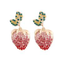 Rhinestone Earring Zinc Alloy Strawberry gold color plated fashion jewelry & for woman & with rhinestone multi-colored Sold By Pair