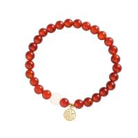 Yunnan agate rouge bracelet, avec laiton, Placage de couleur d'or, bijoux de mode & unisexe, rouge, 8mm,6mm, Longueur:Environ 14-17 cm, Vendu par PC
