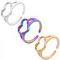 304 Stainless Steel Cuff Finger Ring, Heart, Vacuum Ion Plating, Adjustable & Unisex & hollow, more colors for choice, US Ring Size:8, Sold By PC