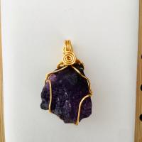 Amethyst Pendant with Brass irregular gold color plated Unisex purple 20x20-30mm Sold By PC