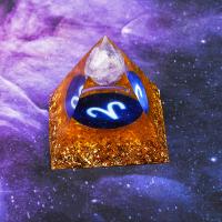 Resin Pyramid Decoration with Gold Foil & Gemstone Pyramidal epoxy gel Zodiac symbols jewelry 100mm Sold By PC