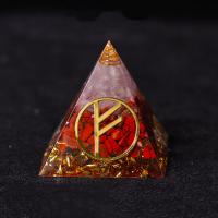 канифоль Пирамида украшения, с Золотая фольга & Полудрагоценный камень & Латунь, пирамида, Другое покрытие, разные стили для выбора & Эпоксидная стикер, Много цветов для выбора, 60x60mm, продается PC