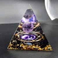 résine Décoration pyramide, avec Obsidienne & Feuille d'or & améthyste, Pyramidal, goutté d'époxy, couleurs mélangées, 60x60mm, Vendu par PC