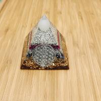 resina Decoração Pyramid, with misto de pedras semi-preciosas & alumínio, Piramidal, cromado de cor prateada, adesivo epóxi, cores misturadas, 60x60mm, vendido por PC