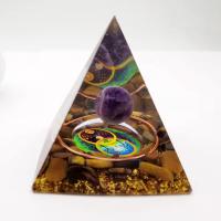 Resin Pyramid Decoration, with Gold Foil & Gemstone & Aluminum, Pyramidal, rose gold color plated, different styles for choice & epoxy gel, more colors for choice, 60x60mm, Sold By PC