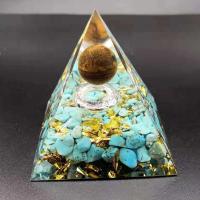 Resin Pyramid Decoration, with Gold Foil & Gemstone, Pyramidal, epoxy gel, mixed colors, 60x60mm, Sold By PC