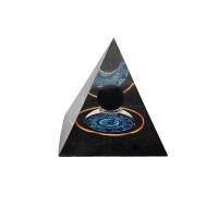résine Décoration pyramide, avec pierre gemme & aluminium, Pyramidal, Plaqué de couleur d'or rose, autocollant époxyde, couleurs mélangées, 60x60mm, Vendu par PC