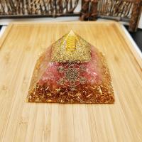 Resin Pyramid Decoration, with Gold Foil & Gemstone & Aluminum, Pyramidal, gold color plated, epoxy gel, pink, 95x65mm, Sold By PC