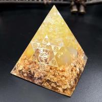 Hartsi Pyramid Sisustus, kanssa veikkausta & Keltainen Akaatti & Alumiini, Pyramidin muotoinen, kullan väri kullattu, eri tyylejä valinta & epoksi tarra, keltainen, 60x60mm, Myymät PC