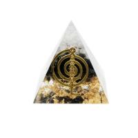 Resin Pyramid Decoration, with Gold Foil & Gemstone & Aluminum, Pyramidal, plated, different size for choice & epoxy gel, mixed colors, Sold By PC