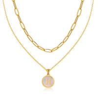 Stainless Steel Jewelry Necklace, 304 Stainless Steel, with Pink Shell, 18K gold plated, Double Layer & different designs for choice & for woman, golden, 2m,16mm, Length:Approx 13.78 Inch, Approx 17.72 Inch, Sold By PC
