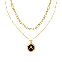 Stainless Steel Jewelry Necklace 304 Stainless Steel 18K gold plated Double Layer & for woman & enamel golden 2mm 16mm Length Approx 13.78 Inch Approx 17.72 Inch Sold By PC