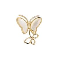 Cubic Zirconia Brooch, Brass, with Natural Seashell, Butterfly, 14K gold-filled, micro pave cubic zirconia & for woman, golden, nickel, lead & cadmium free, 36x31mm, Sold By PC