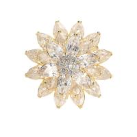 Cubic Zirconia Brooch, Brass, 18K gold plated, micro pave cubic zirconia & for woman, golden, nickel, lead & cadmium free, 41x41mm, Sold By PC