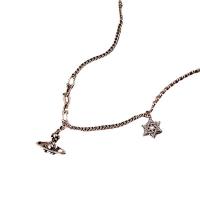 Messing Halskette, silberfarben plattiert, Modeschmuck & für Frau, Silberfarbe, frei von Nickel, Blei & Kadmium, 20x15mm,13x13mm, Länge:49 cm, verkauft von PC