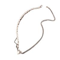 Brass Necklace, with Plastic Pearl, Heart, silver color plated, fashion jewelry & for woman, silver color, nickel, lead & cadmium free, 14x14mm, Length:48 cm, Sold By PC