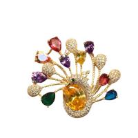 Cubic Zirconia Brooch Brass Peacock gold color plated micro pave cubic zirconia & for woman multi-colored nickel lead & cadmium free Sold By PC