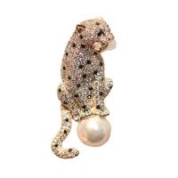 Cubic Zirconia Brooch Brass with Plastic Pearl Leopard plated Unisex & micro pave cubic zirconia nickel lead & cadmium free Sold By PC