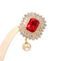 Cubic Zirconia Brooch, Brass, with Plastic Pearl, Square, plated, micro pave cubic zirconia & for woman, more colors for choice, nickel, lead & cadmium free, 50x35mm, Sold By PC