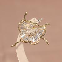Cubic Zirconia Brooch Brass Dancing Girl gold color plated micro pave cubic zirconia & for woman golden nickel lead & cadmium free Sold By PC