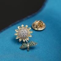Cubic Zirconia Brooch Brass Sunflower gold color plated micro pave cubic zirconia & for woman golden nickel lead & cadmium free Sold By PC