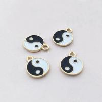 Tibetan Style Enamel Pendants, Flat Round, gold color plated, ying yang & DIY, mixed colors, nickel, lead & cadmium free, 12x15mm, Sold By PC