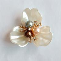 Tibetan Style Brooch Finding, Resin, with Plastic Pearl & Tibetan Style, Flower, gold color plated, DIY & with rhinestone, more colors for choice, nickel, lead & cadmium free, 35x35mm, Sold By PC