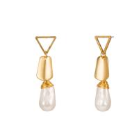 Pendientes de Aleación de Zinc, con Perlas de vidrio, chapado en color dorado, Joyería & para mujer, 17x56mm, Vendido por Par
