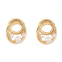 Tibetan Style Stud Earring, with Glass Pearl, gold color plated, fashion jewelry & for woman, 20x23mm, Sold By Pair