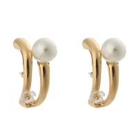 Tibetan Style Stud Earring, with Glass Pearl, gold color plated, fashion jewelry & for woman, 14x30mm, Sold By Pair