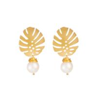 Freshwater Pearl Earrings Zinc Alloy with Freshwater Pearl gold color plated & for woman Sold By Pair