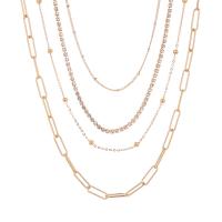 Mode-Multi-Layer-Halskette, Zinklegierung, goldfarben plattiert, mehrschichtig & für Frau & mit Strass, 480mm, verkauft von PC