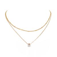 Multi Layer Necklace Zinc Alloy gold color plated Double Layer & micro pave cubic zirconia & for woman 430mm Sold By PC