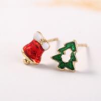 Christmas Earrings Brass gold color plated for woman & enamel multi-colored Sold By Pair