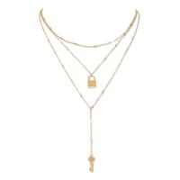 Multi Layer Necklace Zinc Alloy Lock and Key gold color plated multilayer & for woman 500mm Sold By PC