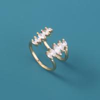 cobre Cuff Ring Finger, cromado de cor dourada, Ajustável & micro pavimento em zircônia cúbica & para mulher, vendido por PC