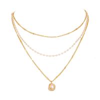 Multi Layer Necklace Zinc Alloy with Glass Pearl & Brass gold color plated multilayer & for woman 500mm Sold By PC