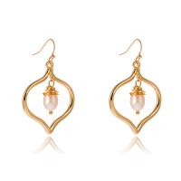 Tibetan Style Drop Earrings, with Glass Pearl, gold color plated, for woman, 28x43mm, Sold By Pair