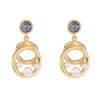Zinc Alloy Drop Earrings with Abalone Shell gold color plated for woman & with plastic pearl Sold By Pair