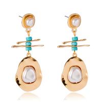 Zinc Alloy Drop Earrings with turquoise gold color plated for woman & with plastic pearl multi-colored Sold By Pair