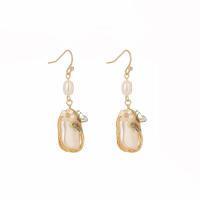 Tibetan Style Drop Earrings, gold color plated, for woman & with plastic pearl, 13x46mm, Sold By Pair