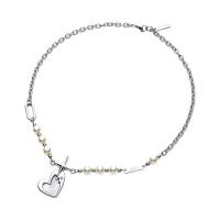 Stainless Steel Jewelry Necklace 304 Stainless Steel with zinc alloy pendant & Plastic Pearl with 1.96inch extender chain Heart for woman & enamel Length Approx 17.7 Inch Sold By PC
