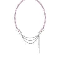 Edelstahl Schmuck Halskette, 304 Edelstahl, mit Kunststoff Perlen & Zinklegierung, Schleife, für Frau & mit Strass, Länge:ca. 16.5 ZollInch, verkauft von PC