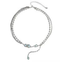 Rustfrit stål smykker halskæde, 304 rustfrit stål, med Sea Opal & Zinc Alloy, med 3inch extender kæde, flerlags & for kvinde, Længde Ca. 18.3 inch, Solgt af PC